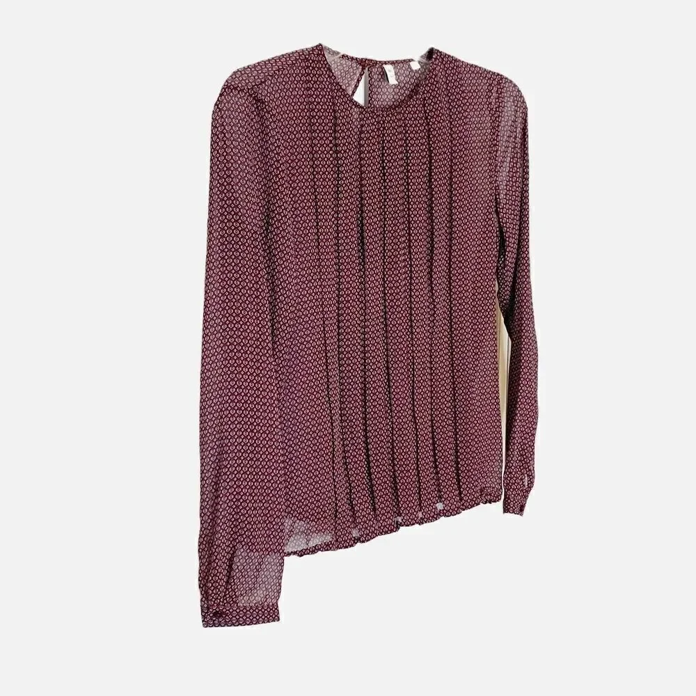 Seidensticker Blouse Women’s Long Sleeve Maroon Pleated Front Top Size 34 Small - Picture 4 of 12